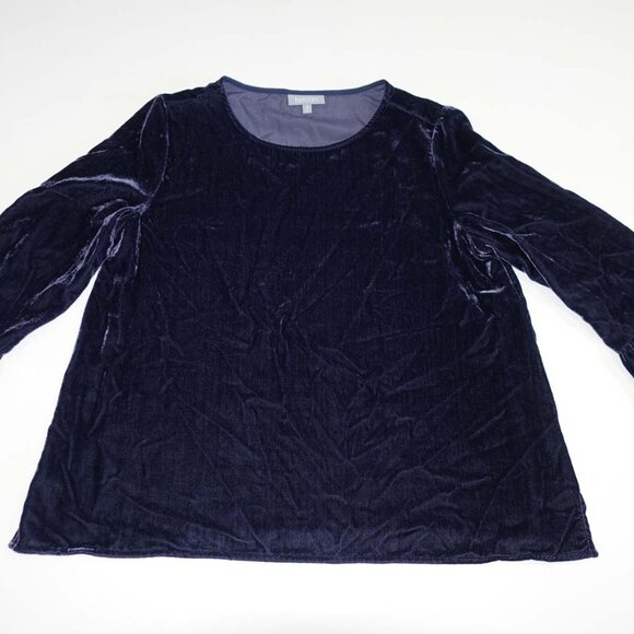 Habitat Clothes to Live In Women's Bell 3/4 Sleeve Velvet Blouse Small Navy Blue - Picture 1 of 6